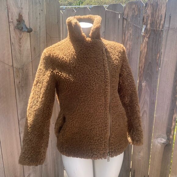 Vince Genuine Shearling & Leather Bomber Jacket In Brown size XS - Picture 12 of 16